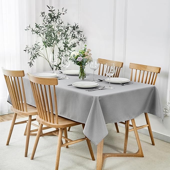 maxmill Weaved Texture Rectangle Tablecloth Water Resistant Wrinkle Free Spill-Proof, Soft Table Cloth for Dining Room Decoration, Banquet Parties Event Holiday Dinner, 60 x 84 Inch Light Grey