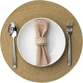 Round Placemats Set of 4 Plastic Woven Placemats Washable Wipeable Table Mats for Dining Table Heat Resistant Non-Slip Circle Place Mats (Tan)