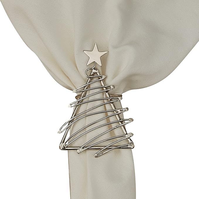 Park Designs Christmas Silver Tree Napkin Ring Set of 4 | 3" x 2" Metal Napkin Holders | Holiday Tree Cutout Design | Elegant Silver Christmas Table Decor | Reusable Dining Accessory for Festive Table
