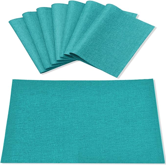 Cloth Placemats Set of 8, Linen Type Fabric Placemats Machine Washable Heat Resistant Placemats Wrinkle Free Thick Polyester Kitchen Place Mats for Dining Table (Teal Blue)