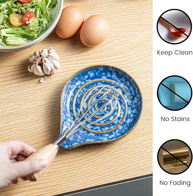 LAUCHUH Spoon Rest for Stove Top - 5” Ceramic Spoon Holder Stylish Utensil Holder for Kitchen Countertops, Ladle, Coffee Spoons, Cooking Spoons, Spatula, Tongs, Heat-Resistant, Starry Blue