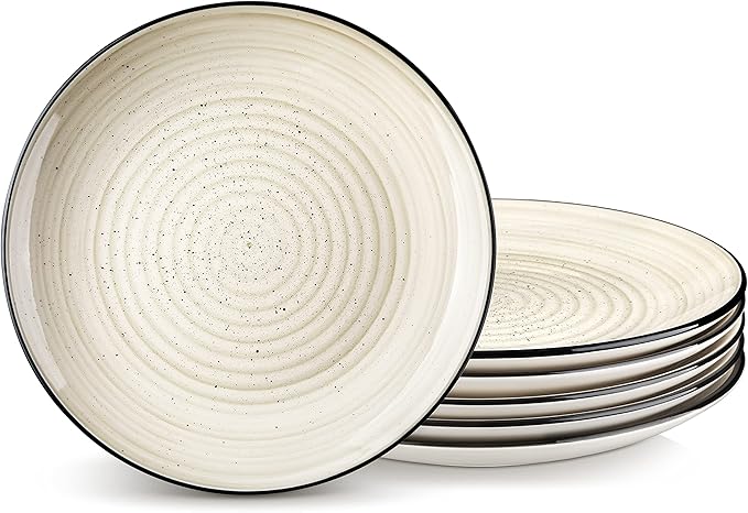 vancasso Bonbon Dinner Plates Set of 6, 10.5 Inch Ceramic Dinner Pasta Plates,Large Dinnerware Plate for Kitchen, Microwave & Dishwasher Safe Serving Bowls, Beige