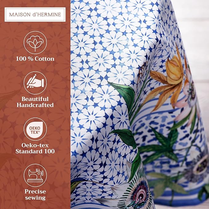 Maison d' Hermine Table Cloth Round Table 100% Cotton 63 Round Inches Tablecloth Reusable Decorative for Dining Room Farmhouse Home Valentines Day Decorations Spring Summer - Passiflora