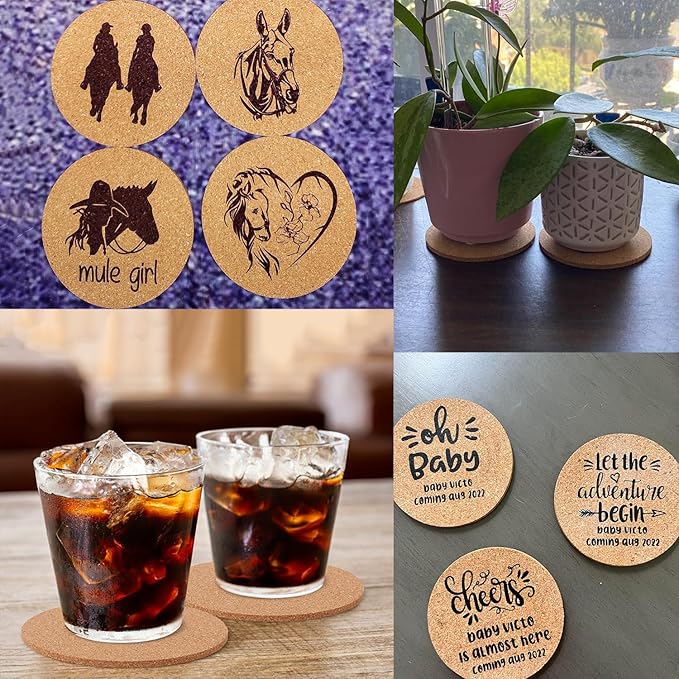 150 Pieces 3.6 Inch Cork Coasters for Drinks, 90 mm Round Cork Coasters, Non-Slip, Heat-Resistant, Absorbent & Reusable, Perfect for DIY Crafts and Home Tabletop Decoration