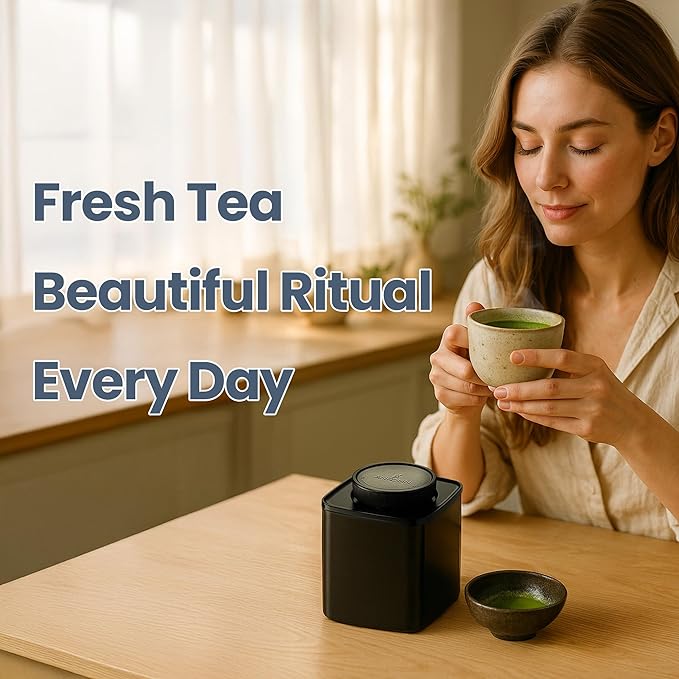 TeaVault Opaque Airtight Matcha Container – Loose Leaf Tea Storage Canister & Organizer for Freshness, Aroma & Flavor. Premium Storage for Matcha Powder, Tea Bags, Chai & Green Tea- 0.6 qt