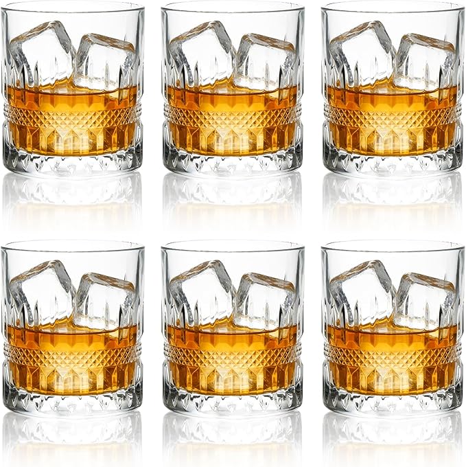 11 OZ Premium Whiskey Glasses (6-Piece) - Old Fashioned Glassware, Exquisite Craftsmanship for Scotch, Bourbon, Rum & Cocktails, Ideal for Self-Use or Gift for Whiskey Enthusiasts