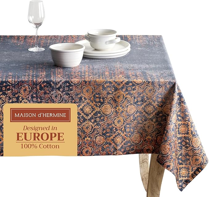 Maison d' Hermine Table Cloth Rectangle Table 100% Cotton 60 x 108 Inches Fall Tablecloth Reusable Everyday Use for Thanksgiving Christmas Decorations Dining Farmhouse Party (Imperfection)