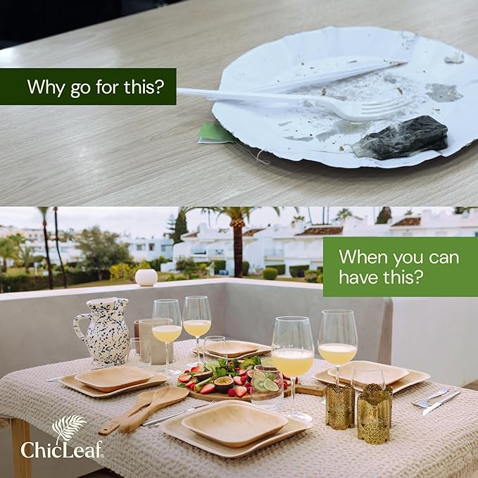 Chic Leaf Palm Leaf Bowls - Mini Disposable Heart Shaped Bamboo Style Plates - Paper Plates Alternative for Weddings & Parties - Compostable, Bridal Shower & Romantic Dinner for 2 (6.5'' - 25 Pack)