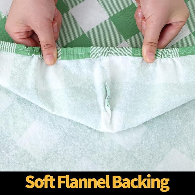 Smiry Rectangle Picnic Table Cloth, Elastic Waterproof Fitted Vinyl Tablecloths, Flannel Backed Buffalo Plaid Table Covers for Dining, Camping, Outdoor (Sage Green and White, 30" x 96")