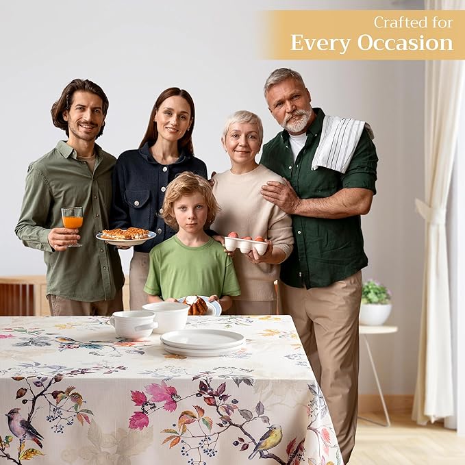 Maison d' Hermine Table Cloth Rectangle Table 100% Cotton 60 x 120 Inches Fall Tablecloth Reusable Everyday Use for Thanksgiving Christmas Decorations Dining Farmhouse Party (Equinoxe - Beige)