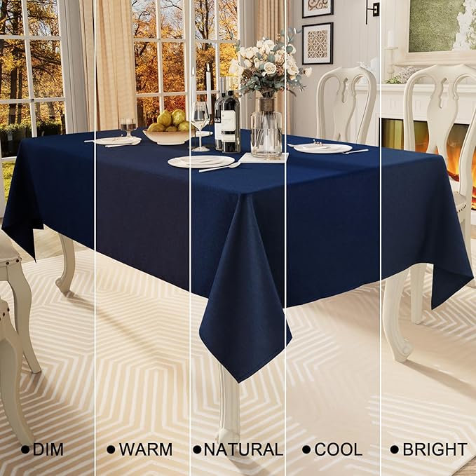 Smiry Rectangle Table Cloth Linen Textured, Waterproof Spillproof Anti-Wrinkle Burlap Tablecloth, Washable Decorative Fabric Table Cover for Dining, Party, Banquet, 60 x 84 Inch, Navy