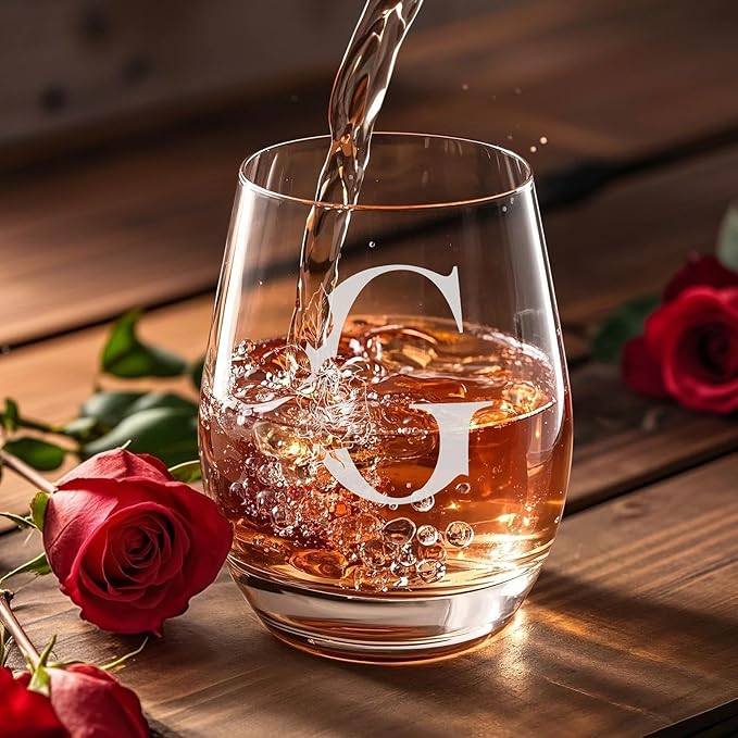 Valentines Day Gifts for Her, Gifts for Women Her Friend Mom Grandma Wife Sister Bridesmaid Nurse, Birthday Galentines Mothers Day Christmas, Personalized Initial Customized Wine Glasses 18OZ(G)