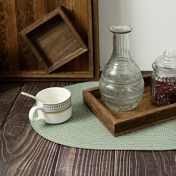 FunWheat Oval Braided Placemats Set of 4 Table Mats for Dining Tables Washable Heat Resistant Place Mats for Indoor Outdoor Use 12 x18 Inch (Oval Fog Green, 4pcs)