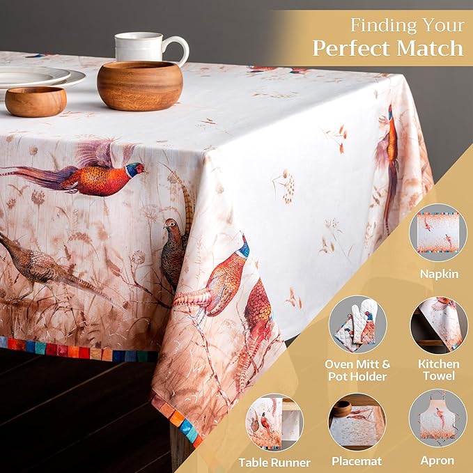 Maison d' Hermine Table Cloth Rectangle Table 100% Cotton 54 x 72 Inches Fall Tablecloth Reusable Everyday Use for Thanksgiving Christmas Decorations Dining Farmhouse Party (Faisan D'Automne)