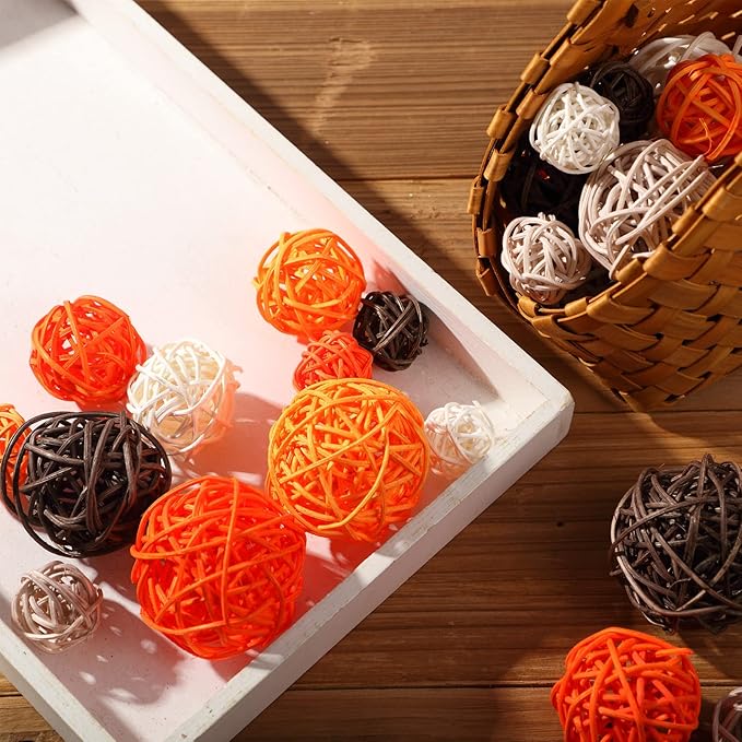 Patelai 36 Pcs Wicker Rattan Balls Decorative Balls for Vase Centerpiece Bowls Orbs Filler for Home Decor,4 Sizes(Bright Color)