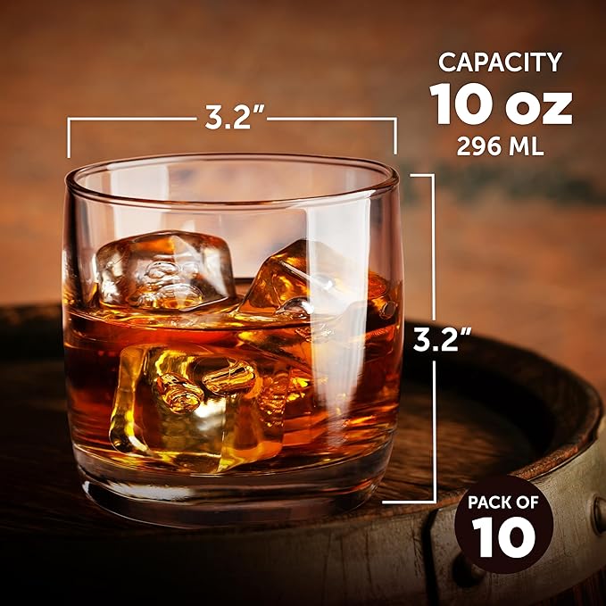 DISCOUNT PROMOS Whiskey Glasses 10 oz Set of 10, Bulk Pack - Heavy Base Old Fashioned Glass, Perfect for Scotch, Bourbon, Whiskey, Cocktail - Clear Bottom Color