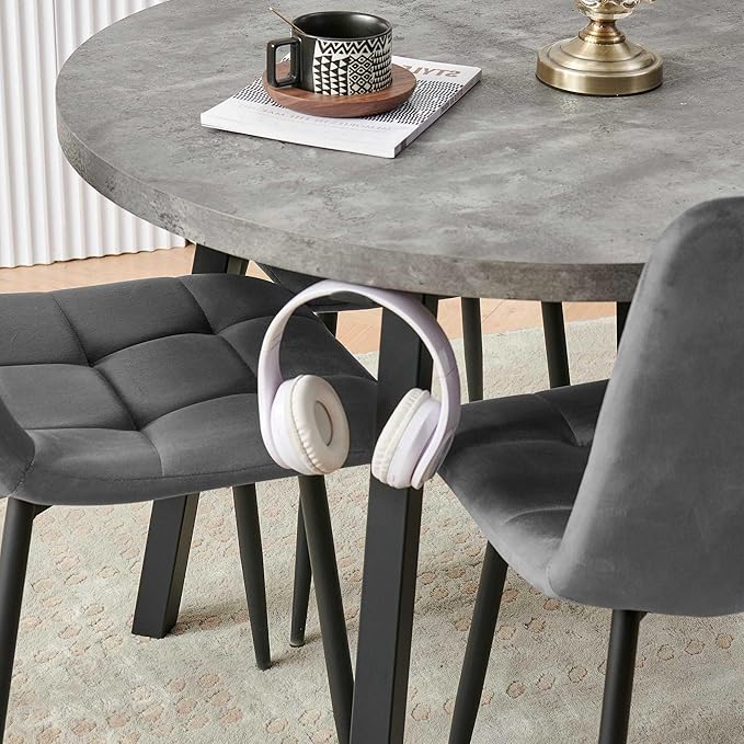 Modern 4-Person Round Dining Table Set, Space-Saving for Kitchen, Living Room, Apartment, Includes Dining Table & 4 Grey Chairs,Small Dining Room Set for 4