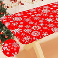 Smiry Plastic Christmas Tablecloth, Snowflake Waterproof Elastic Fitted Table Covers, Wipeable Flannel Backed Vinyl Tablecloths for Christmas Dinner, and New Year Celebration (Red, 30x96 Inches)