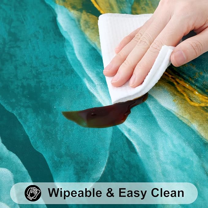 Smiry Rectangle Table Cloth Cover, Waterproof Elastic Fitted Picnic Tablecloth for 6 Foot Tables, Wipeable Flannel Backed Vinyl Tablecloths for Camping, Dining, Outdoor (Teal & Gold, 30" x 72")