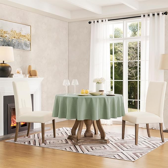 Tablecloth Linen Textured Waterproof & Stain Resistant Table Cloth Wrinkle Free Decorative Fabric Farmhouse Table Cover for Dining/Party/Buffet/Wedding, 60 x 60 Inch, Sage Green