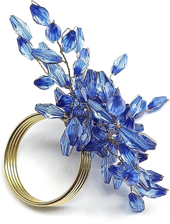 Napkin Rings Set of 12 for Dining Table Decoration Parties Everyday Metal Napkin Holder Leaf Blue (Pack of 12)