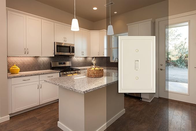 Henne Bery Modern Edge Decorative Wall Plate Switch Plate Outlet Cover, Durable Solid Zinc Alloy (Single Toggle 2PK, Light Almond)