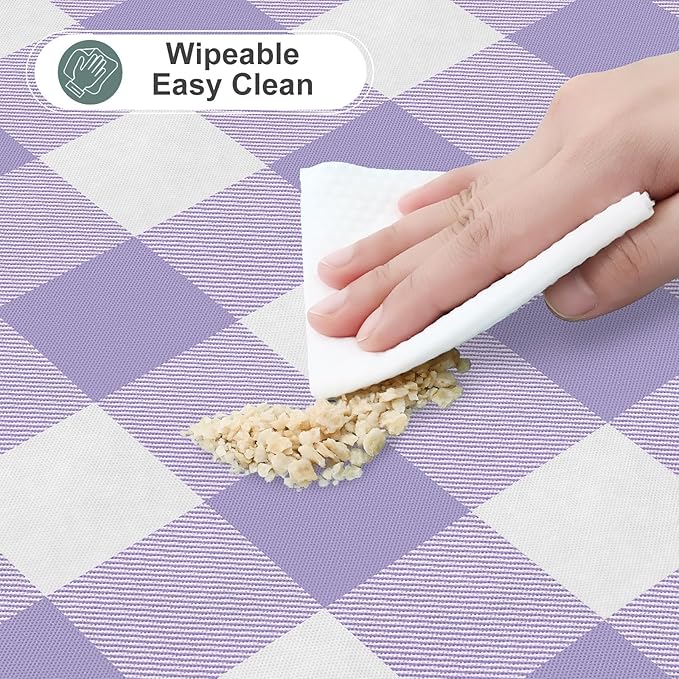 misaya Round Waterproof Vinyl Table Cloth, Buffalo Flannel Backed Tablecloth, Wipeable Plastic Table Cover for Dinner, Kitchen, Picnic (60", Lavender and White)