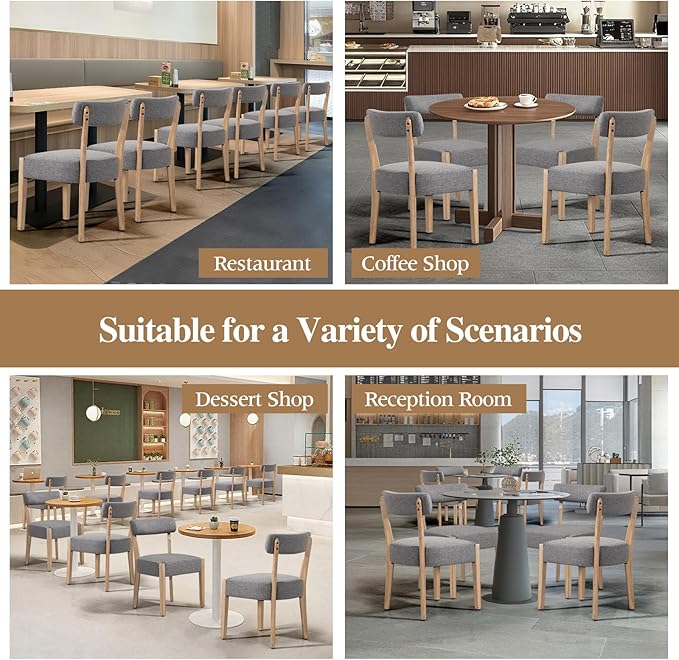 Dining Chairs Set of 6,Mid Century Modern Dining Chair Set - Linen Upholstered Low Back Kitchen & Dining Room Chairs with Woven Design,Grey Fabric