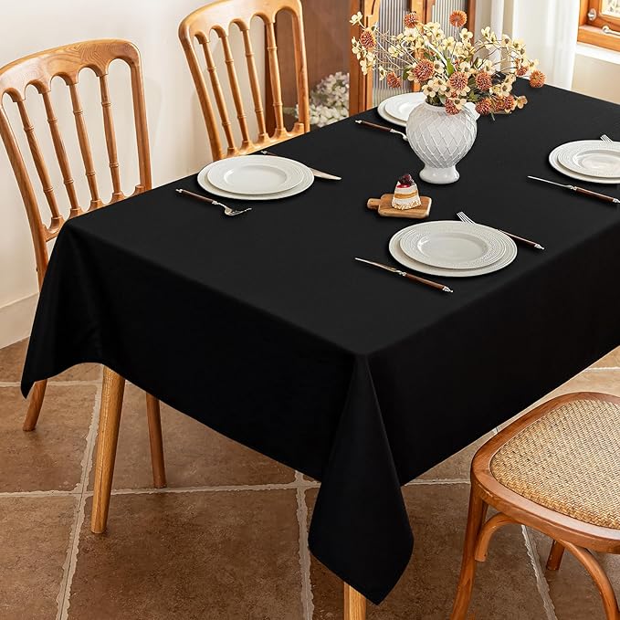 Fabric Black Rectangle Table Cloth Textured Stain Resistant & Wipeable Rectangular Tablecloth Easy Clean for Dining Banquet Party 60 x 120 Inch