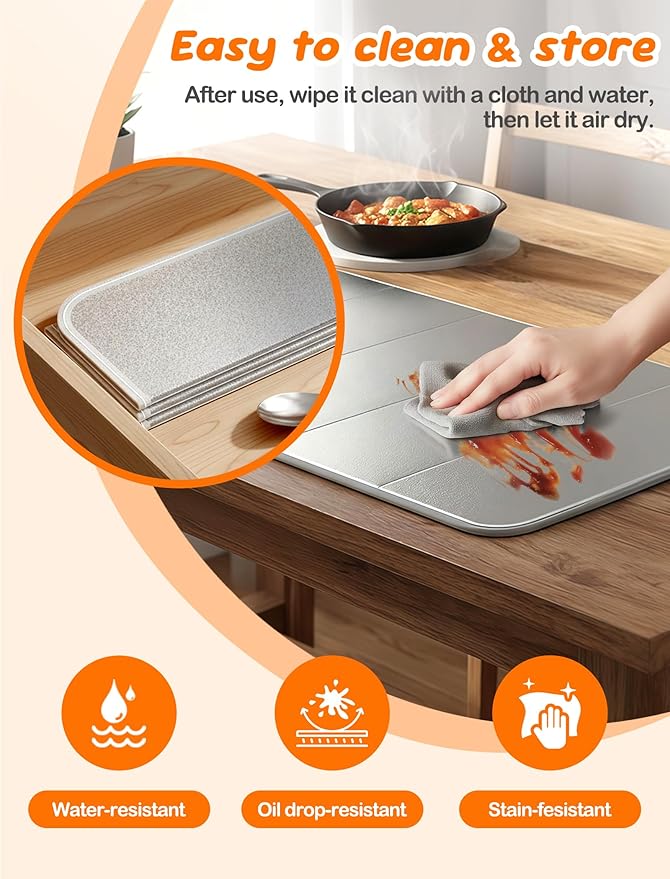 Heat Resistant Mat for Countertop 15.7x35.4 inch – Kitchen Counter Protector Blocks Up to 50% Heat, for Food Warming Mats, Air Fryer, Coffee Maker, Toaster Oven, Waterproof & Oil-Resistant