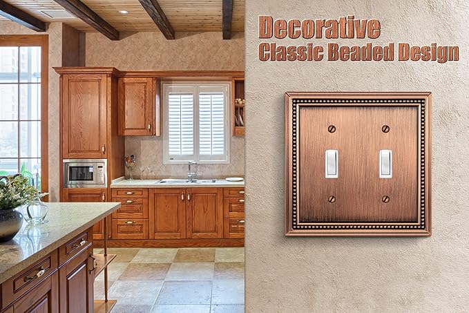Henne Bery Sunken Pearls Heavy Duty Decorative Wall Plate Switch Plate Outlet Cover (Double Toggle, Antique Copper)