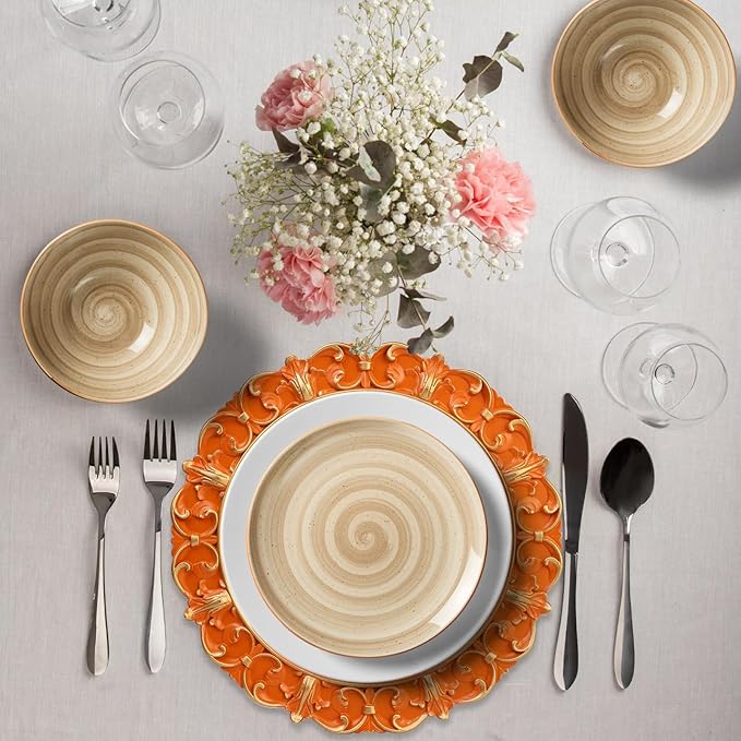 Orange Charger Plates Set of 6, Decorative Table Plastic Chargers for Dinner Plates, Party, Wedding, Thanksgiving, Christmas, FD15O