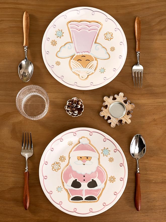 Bico Pastel Gingerbread Man Salad Plates Set of 4, 8.75 Inch Ceramic Dessert Plates for Salad, Appetizer, Side Dishes, Microwave and Dishwasher Safe, Gift for Housewarming and Christmas