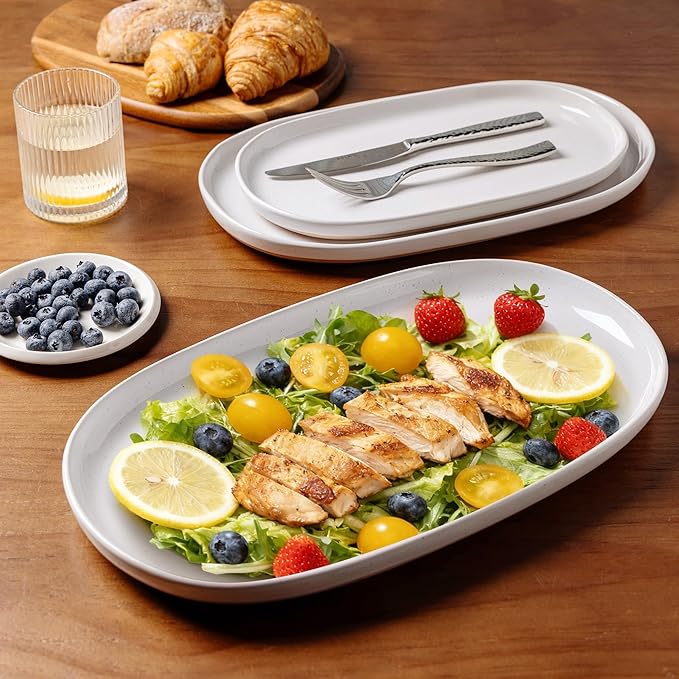 AmorArc Large Ceramic Serving Platter, 15.5"/14"/12.2" Oval Platters Microwave Safe, Serving Trays for Wedding, Stoneware Serving Dish for Entertaining&Party, Set of 3