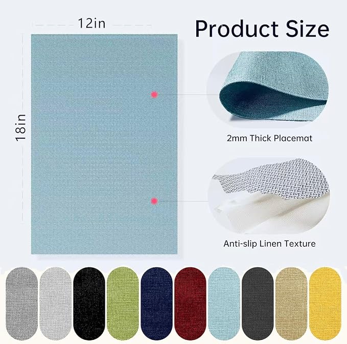 Blue Forest Placemats Set of 4, Dual-Layered Thickened Faux Linen Table Mats Heat Resistant Machine Washable Wrinkle Free Place Mats for Kitchen Dining Outdoor/Indoor (Sky Blue)