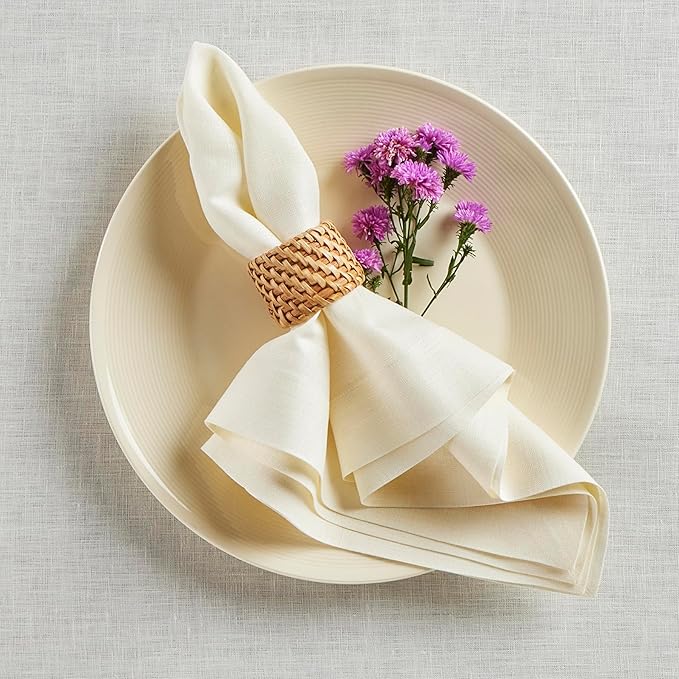 Solino Home Ivory Linen Napkins Set of 4-100% Pure Linen Cloth Washable Dinner Napkins 20 x 20 Inch for Spring, Easter - Fete