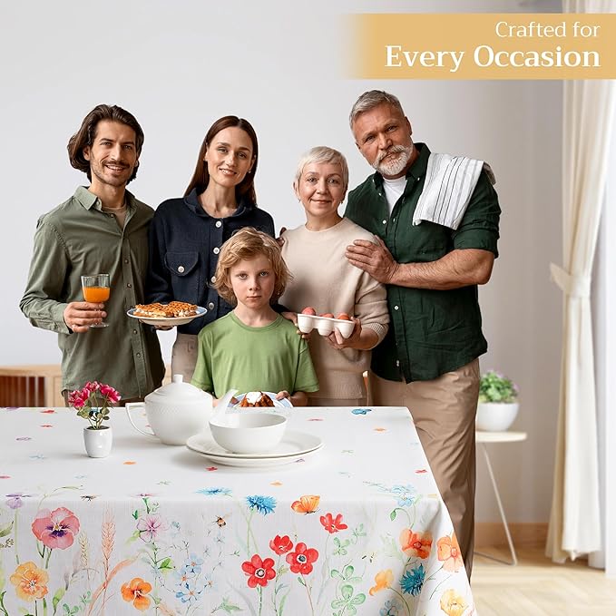 Maison d' Hermine Table Cloth Rectangle Table 100% Cotton 54 x 72 Inches Tablecloth Reusable Decorative for Dining Room Farmhouse Home Valentines Day Decorations Spring Summer - Summer Whisper