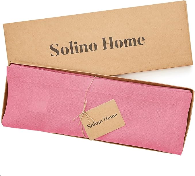 Solino Home Linen Cloth Placemats Set of 4 - 100% Pure Linen Pink Carnation Placemats 14 x 19 Inch for Valentines, Spring, Easter - Fete