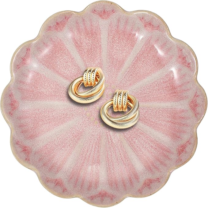 uxcell 1Pcs Ceramics Jewelry Plate, Sunflower Shape Key Holder Bowl for Entryway Table Decor Small Ring Tray Dish Gift for Women Girlfriend, Pink