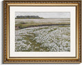 InSimSea Retro Gold Framed Wall Art, Home Room White Flowers Grassland Vintage Wall Decor, Canvas Print Artwork, Farmhouse Country Decor, Antique Picture Frame Floral Paintings, 13x16 Inch