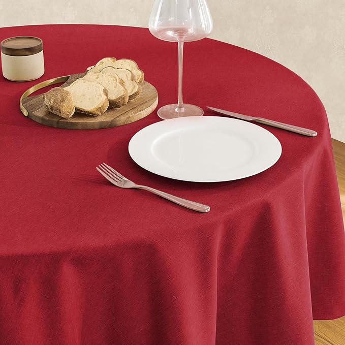 Tablecloth Linen Textured Waterproof & Stain Resistant Table Cloth Wrinkle Free Decorative Fabric Farmhouse Table Cover for Dining/Party/Buffet/Wedding, 60 x 60 Inch, Red