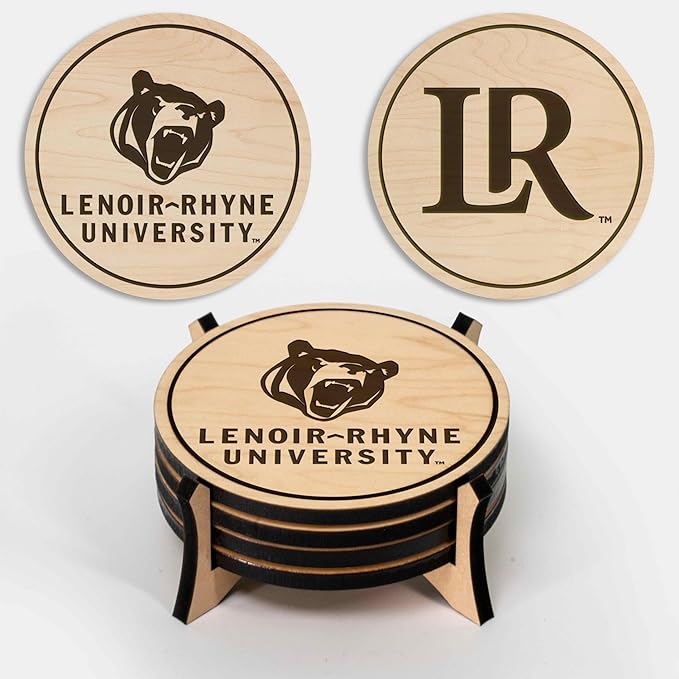 LazerEdge Lenoir Rhyne Bears Wooden Coaster Set - Maple Wood - Officially Licensed Product - 4-Pack