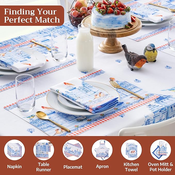 Maison d' Hermine Table Cloth Rectangle Table 100% Cotton 60 x 90 Inches Tablecloth Reusable Decorative for Dining Room Farmhouse Home Valentines Day Decorations Spring Summer - Amsterdam Canals
