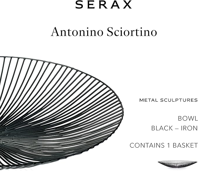 Serax Home Decor Fruit Bowl | Metal sculptures interior accessories by Antonino Sciortino | Oval Iron Kitchen Basket | Modern House Decor or Kitchen Storage for Counter and Table (low, black)