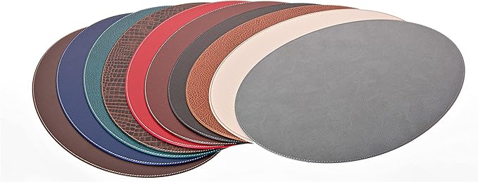 Nikalaz Oval Placemats Set (Pack of 4) Recycled Leather Table Mats 18 x 13 inches (45.7 x 33 Centimeters), Kitchen Dining Table Décor by Nikalaz (Beige - Creamy White)