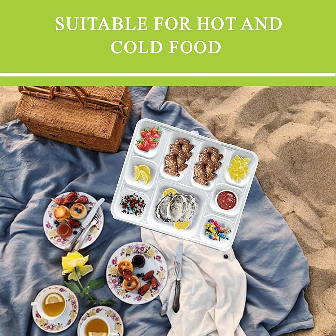 three leaf 9 COMPARTMENT BAGASSE RECTANGULAR PLATE, 25 Ct. Heavy-Duty- Super Strong- Natural- Eco-Friendly Disposable Bagasse Plates, 100% Biodegradable 9 compartment plates