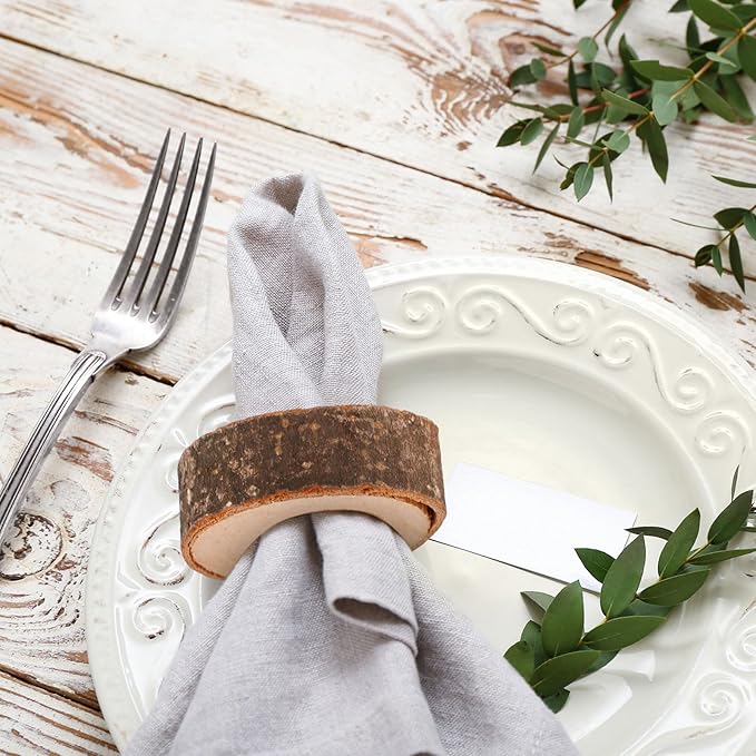 Tessco for you Set of 48 Handmade Wood Napkin Rings, Round Bark Napkin Ring Holders for Dining, Wedding, Birthday, Party, Table Decor, Home and Kitchen Decoration
