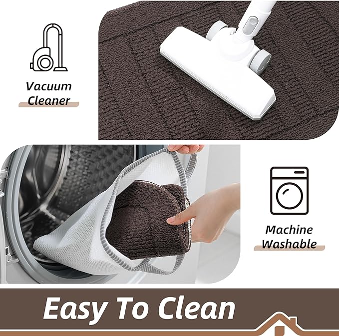 BEQHAUSE 30x18 Inch Kitchen Rug Mat Durable Kitchen Rugs Non-Slip Washable Absorbent Kitchen Mats for Floor Dirt-Resistant Semicircular Kitchen Mat (Brown)