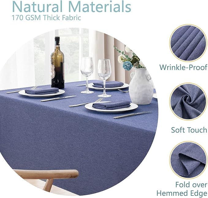 Rectangle Tablecloth Linen Textured Waterproof & Stain Resistant Table Cloth Wrinkle Free Decorative Fabric Farmhouse Table Cover for Dining/Party/Buffet/Wedding, 60 x 144 Inch, Demin Blue