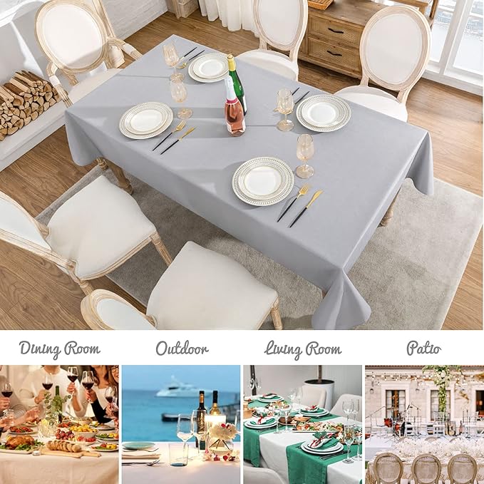 Textured Rectangle Tablecloth 60x104 inch Table Cloth Water Resistant Wrinkle Free Spill-Proof, Decorative Fabric Table Cover Washable for Banquet Parties Event Holiday Dinner, Light Grey